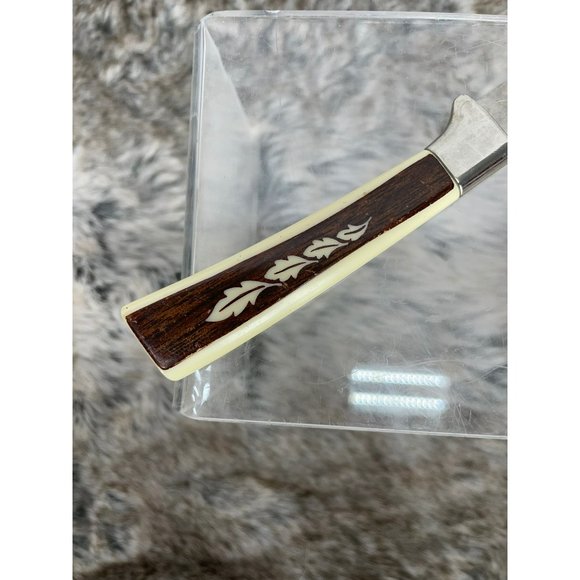 Vintage Regent Sheffield 3 Pieces Woodgrain Brown Tan Leaf Design Stainless Stee - Picture 10 of 12